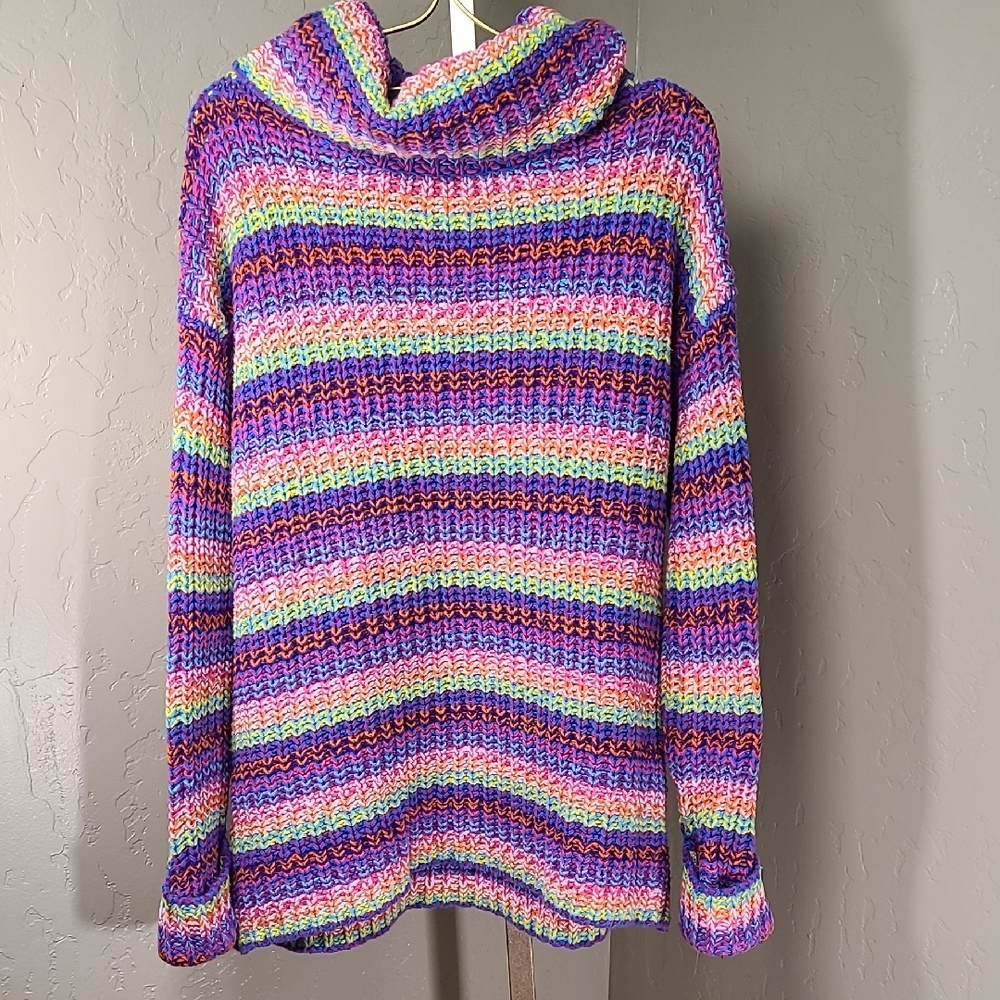 Forever 21 Multicolor Striped Chunky Knit Cowl Neck Sweater Size L‎